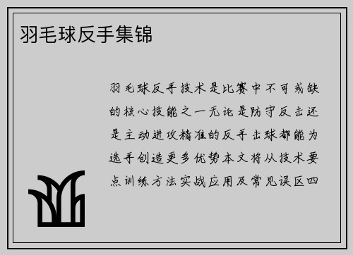羽毛球反手集锦